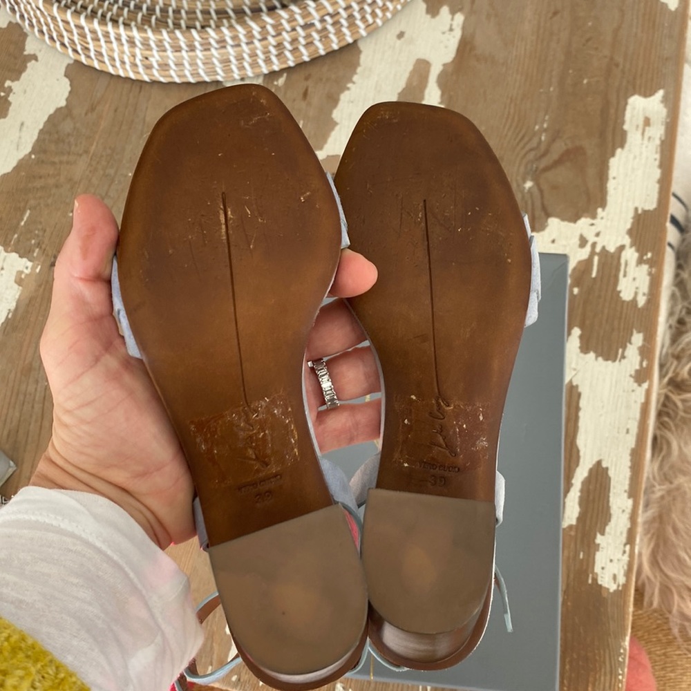 Anthropologie Brand New Lola Cruz Block Heel Blue Suede Comfortable Sandal ♥️🌈 - Picture 13 of 13